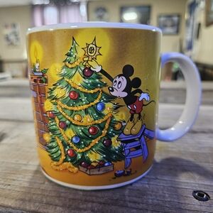 Vintage 1988 Mickey Mouse Christmas Tree Holiday Mug - Yellow